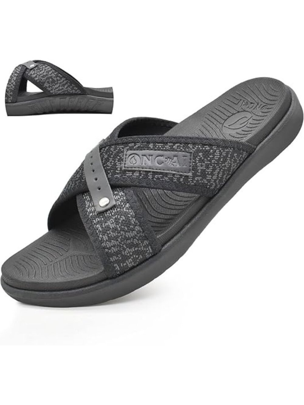 Oncai Mens Size 14 Sandals Slide Cross Band Fabric Leather Arch Support Slippers